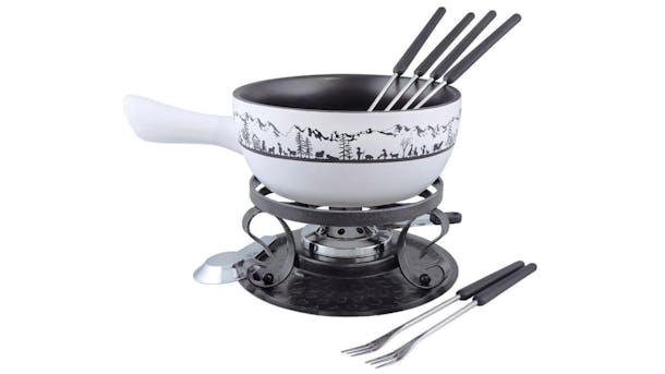 Swissmar Heidi 9 Piece Fondue Set, Ceramic - White/Black - Hospitality Connect