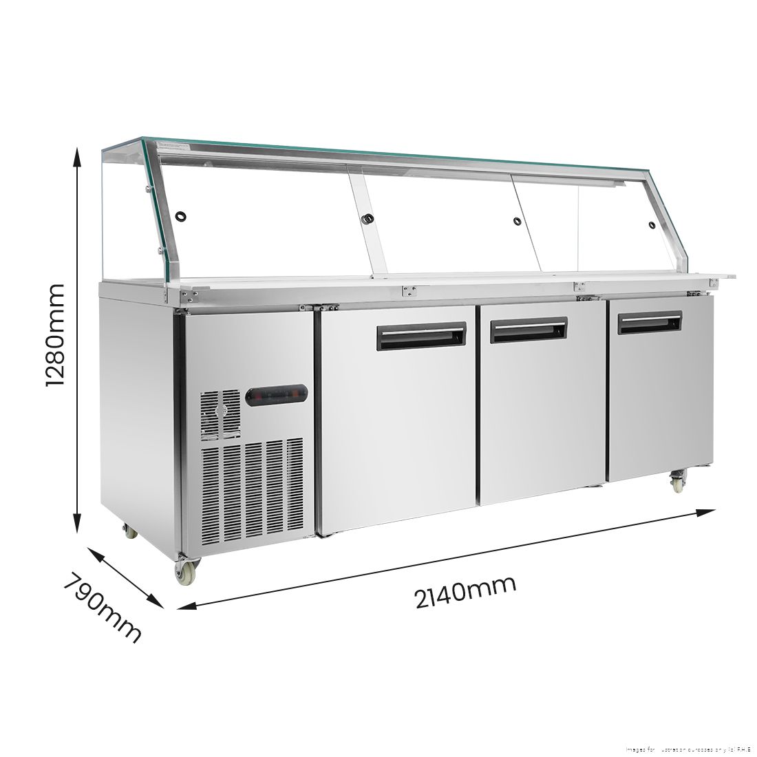 Thermaster 1000L cold food display with glass top holding six 1/1 GN pans PG210FA-XG