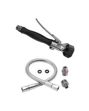 3Monkeez black trigger gun and 1000mm pre-rinse unit hose with adaptors for commercial kitchen fixtures.