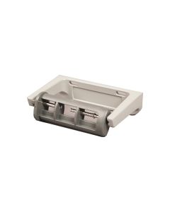 3Monkeez restricted feed toilet roll holder with enamel baked aluminium design and ABS holder, tamper-resistant washroom accessory.