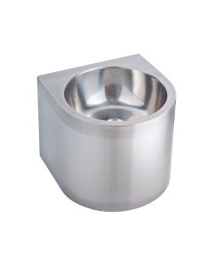 Round 3Monkeez hand basin with 300mm shroud, 40mm outlet, wall-mounted design, and integrated bracket in stainless steel.