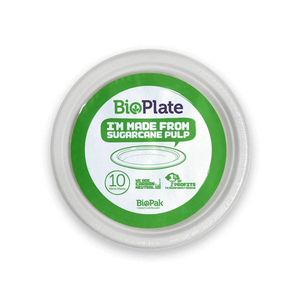 BIOPAK  10 Pack - 18cm / 7" Round Plant Fibre Plates in Plastic Sleeves
