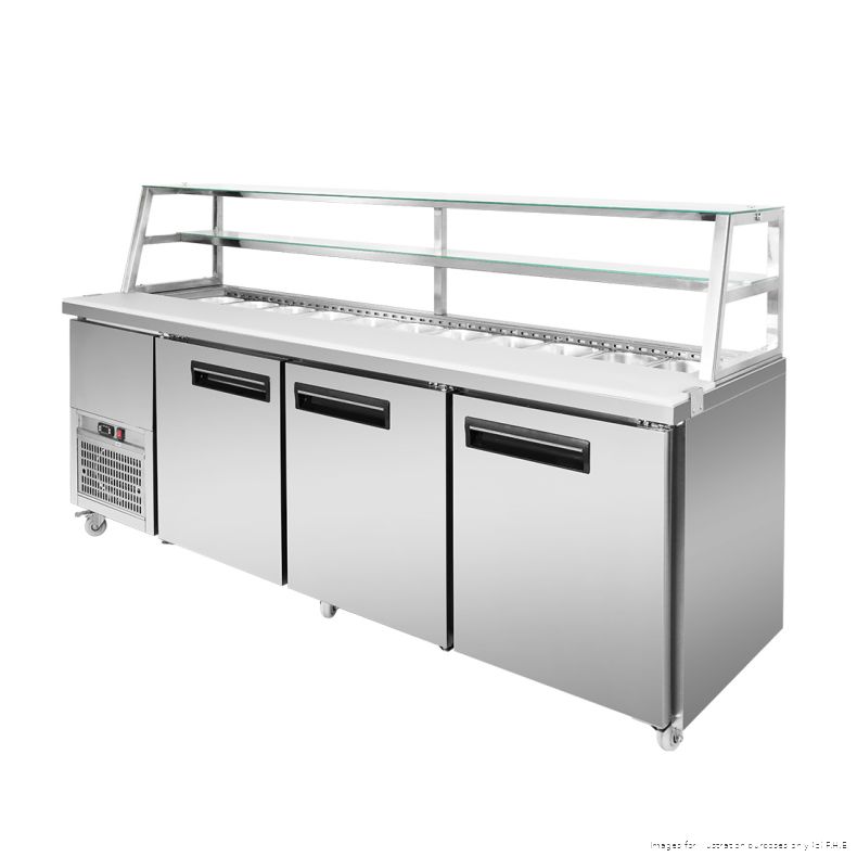 Thermaster three-door DELUXE Salad Prep Fridge SCB/21 with stainless steel exterior and multiple refrigerated compartments.