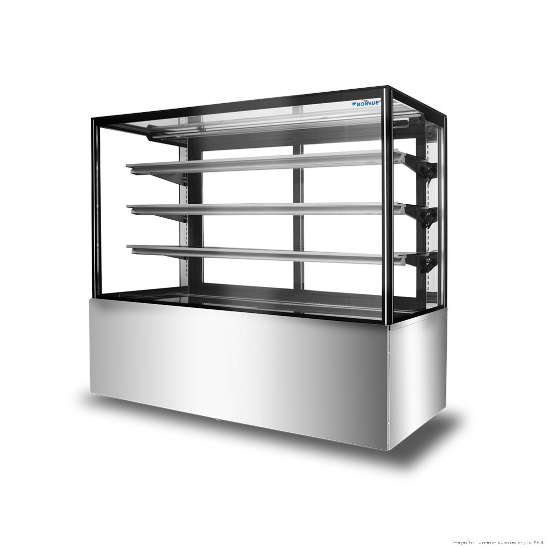 Bonvue SF850V 3+1 tier squared tempered glass cold food cake display case