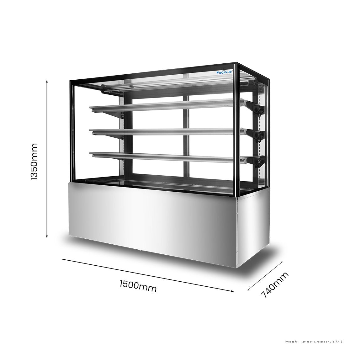 Bonvue SF850V 3+1 tier squared tempered glass cold food display for cakes