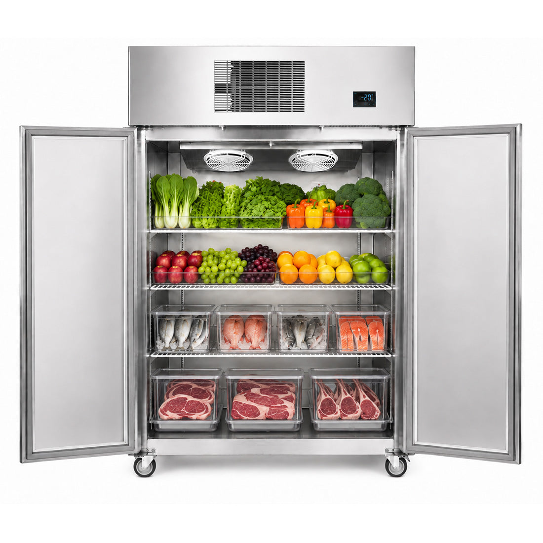 Thermaster  1000L Full-Width Double Glass Door Upright Display Freezer,No Centre Mullion - SFWFG1000