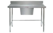Simply Stainless Single Sink Bench with Splashback 600 Series - 1500mm Wide - Centre Bowl Includes leg brace - Hospitality Connect