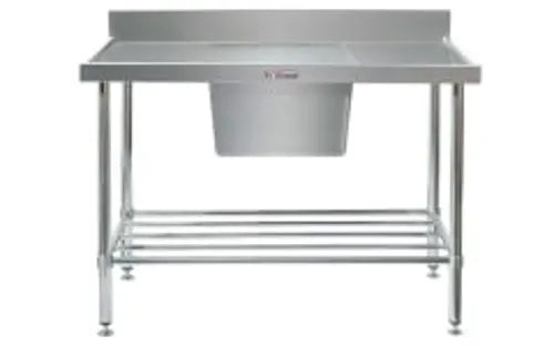 Simply Stainless Single Sink Bench with Splashback 700 Series - 1500mm Wide - Centre Bowl Includes tube undershelf - Hospitality Connect