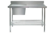 Simply Stainless Single Sink Bench with Splashback 600 Series - 2100mm Wide - Left Bowl Includes tube undershelf - Hospitality Connect