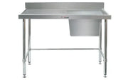 Simply Stainless Single Sink Bench with Splashback 600 Series - 1500mm Wide - Right Bowl Includes leg brace - Hospitality Connect