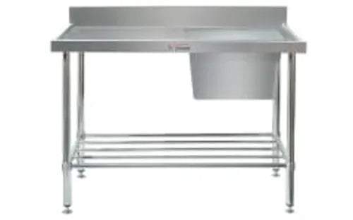 Simply Stainless Single Sink Bench with Splashback 700 Series - 600mm Wide - Centre Bowl Includes tube undershelf - Hospitality Connect
