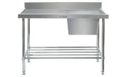Simply Stainless Single Sink Bench with Splashback 700 Series - 2100mm Wide - Right Bowl Includes tube undershelf - Hospitality Connect