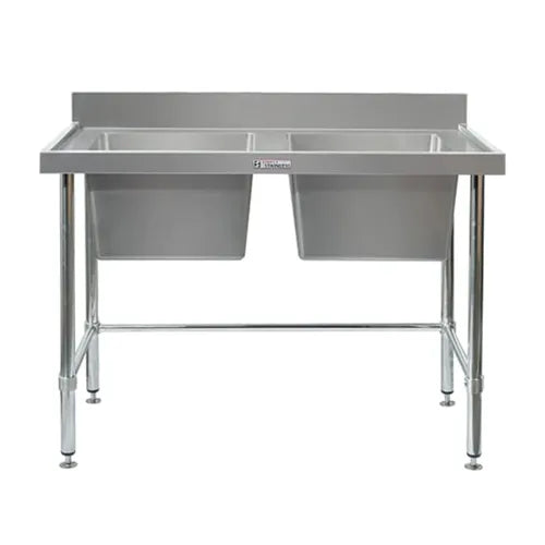 Simply Stainless Double Sink Bench with Splashback 600 Series - 1200mm Wide Includes leg brace - Hospitality Connect