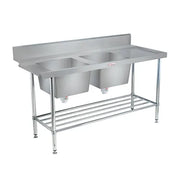 Simply Stainless Double Sink Dishwasher Inlet Bench 600 Series - 1800mm Wide - Left Hand Inlet 3 x baskets wide - Hospitality Connect