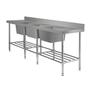 Simply Stainless Triple Bowl Sink Bench 700 Series 150mm high splashback with beveled edge - Hospitality Connect