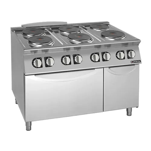 Giorik 700 Series Electric Range on Electric Oven 6 x Round Hot Plates / Standard Electric Oven 2.8kW hot plates / 6.7kW oven With storage compartment CE76TET. - Hospitality Connect