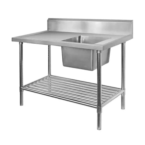 Modular Single Right Sink Bench with Pot Undershelf SSB6-2400RA. - Hospitality Connect