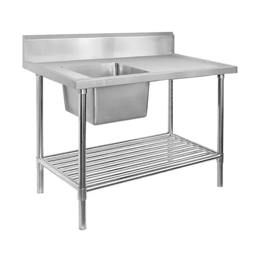 Modular Single Left Sink Bench with Pot Undershelf SSB6-2400LA. - Hospitality Connect