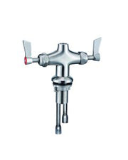 3Monkeez stainless steel dual hob mounted tap body with inlet hoses, 1/2" FI BSP loose nut, and rising spindles for kitchen installation