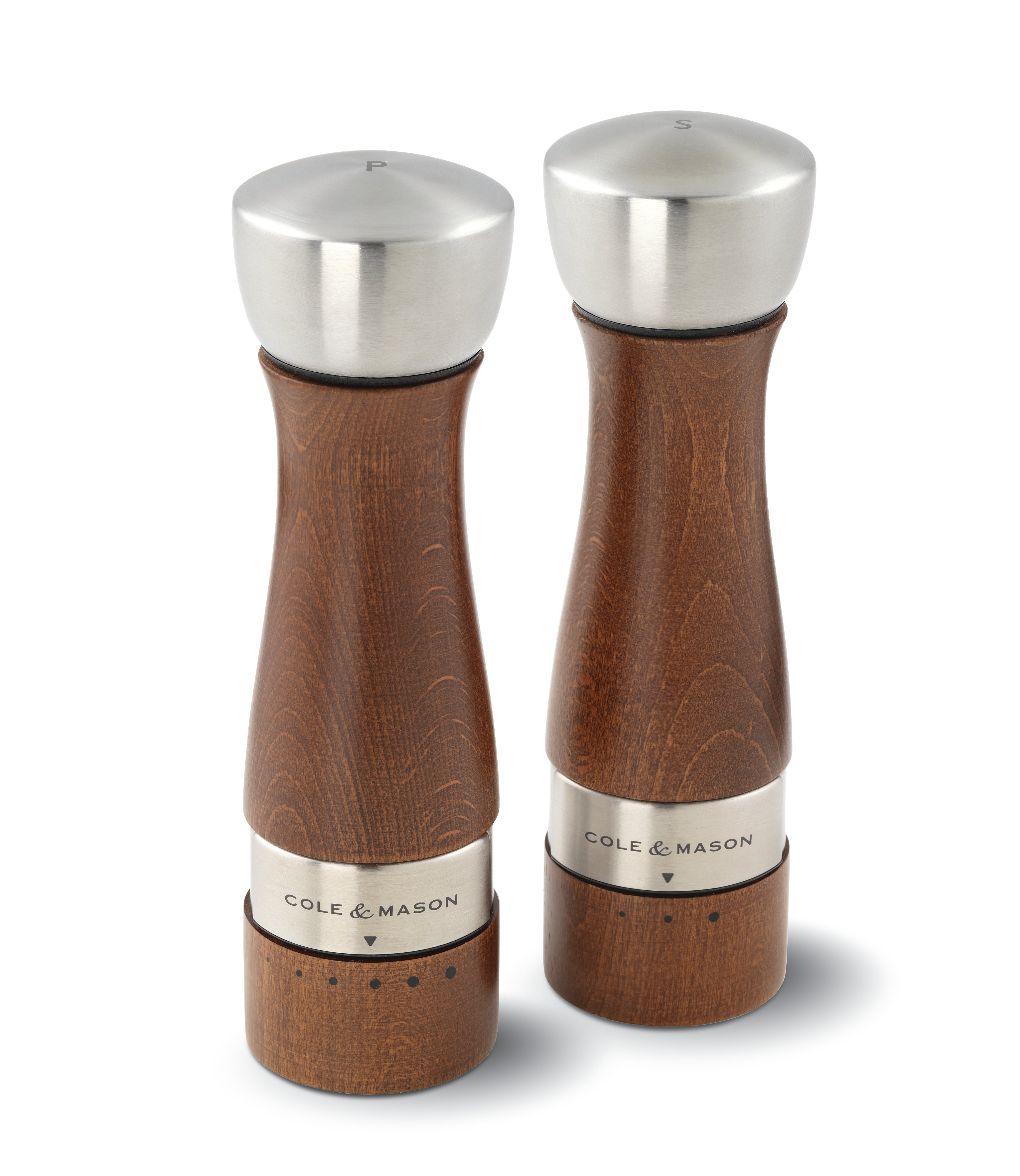 Cole & Mason Oldbury gift set featuring a stylish salt and pepper grinder set on a wooden tray with seasoning shakers.