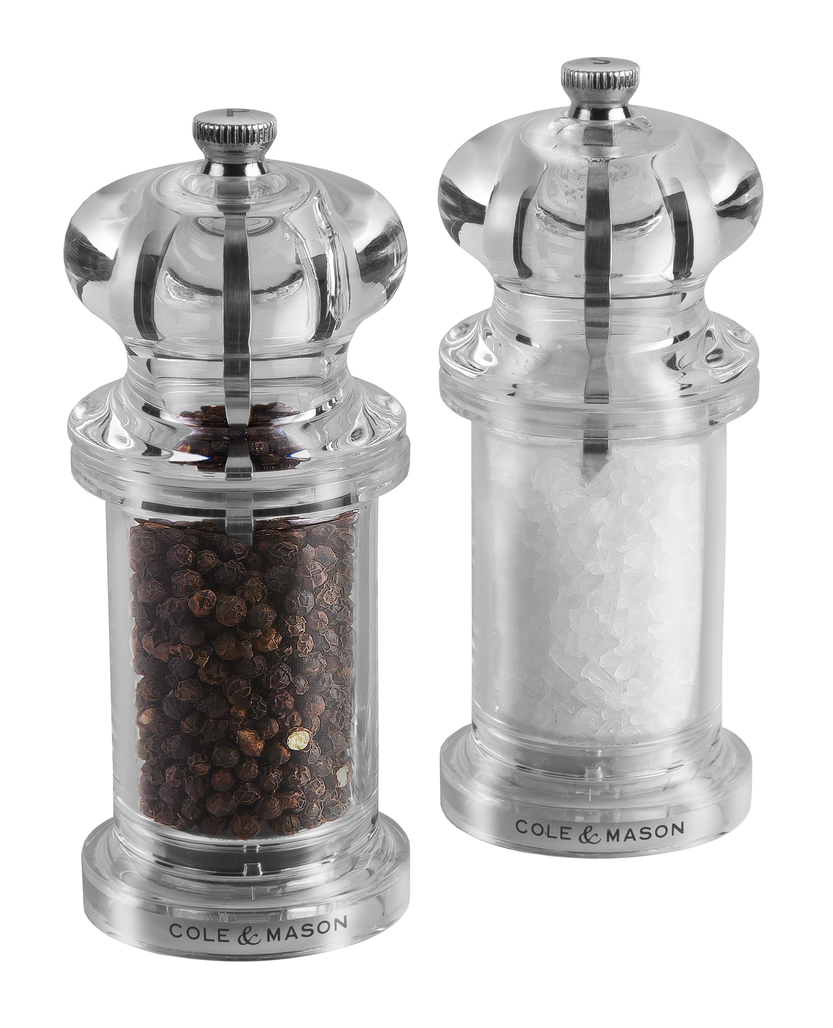 Cole & Mason 505' gift set featuring salt and pepper mills with sleek metallic finishes and ergonomic design.
