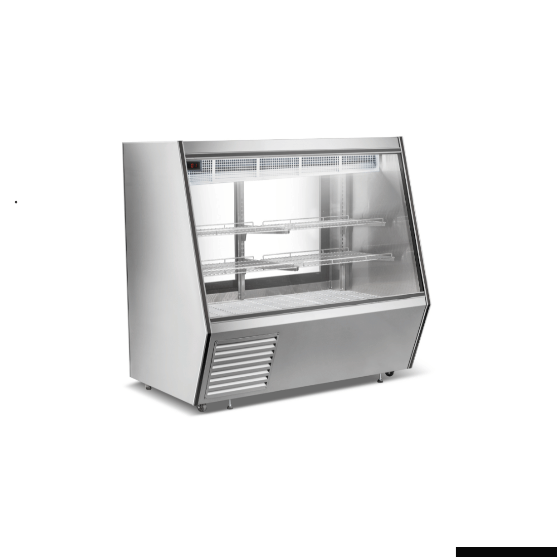 Bonvue AMS-15 refrigerated deli, meat and seafood display case with stainless steel over-shelf fixture