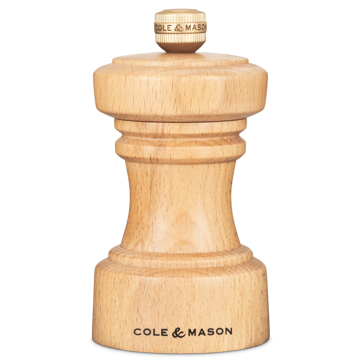 Cole & Mason Hoxton natural beech pepper mill and salt shaker set, 10.4cm, with wooden finish and adjustable grind mechanism.