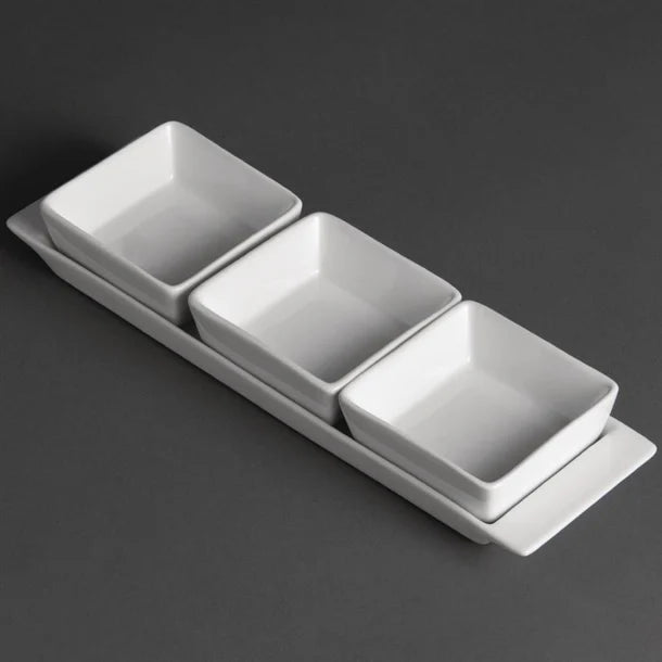 Olympia Whiteware 3 Section Dishes with Plate - 300x90mm (Box 2) - Hospitality Connect