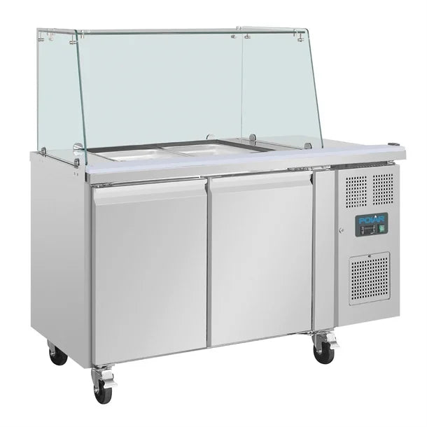 Polar U-Series GN Counter Saladette with Square Sneeze Guard - 2 Door UA017-A - Hospitality Connect