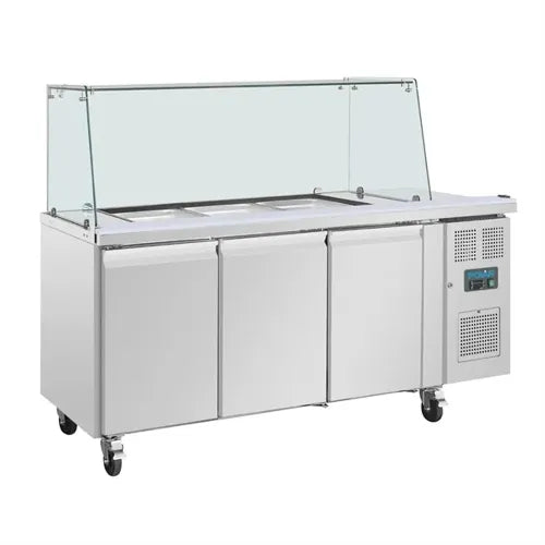 Polar U-Series GN Saladette Counter with Square Sneeze Guard 3 Door UA018-A - Hospitality Connect
