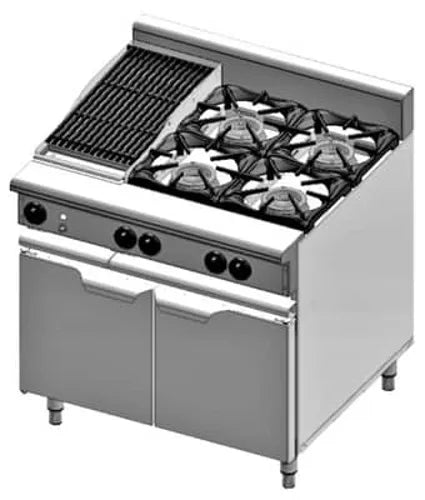 VERR Combination Four Open Burners & 300mm Char Broiler Cabinet Mounted VBT-SB4-CBR3.