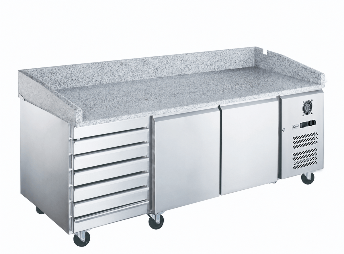 7 Drawer 2 Door Marble Top Standard Saladette On Castors 2020x800x990mm 320W/10A - XPZ3600TND