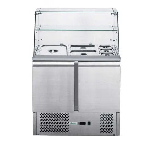 FED-X Two Door Salad Prep Fridge with Square Glass Top - XS900GC. - Hospitality Connect