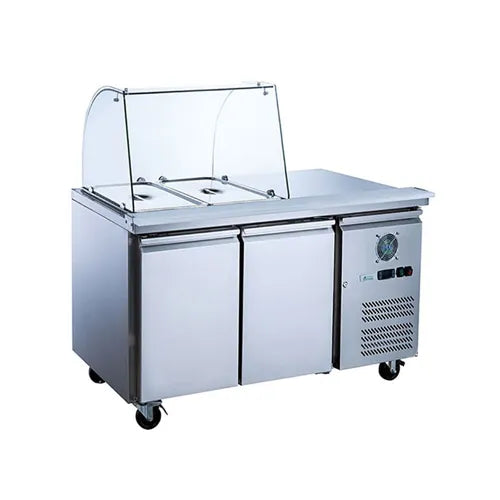 FED-X Two Door Salad Prep Fridge with Curve Glass Top - XTHP2100SALGC. - Hospitality Connect