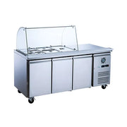 FED-X Three Door Salad Prep Fridge with Curve Glass Top - XTHP3100SALGC. - Hospitality Connect