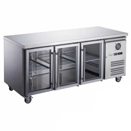 FED-X Three Glass Door Bench Fridge - XUB6C18G3V. - Hospitality Connect