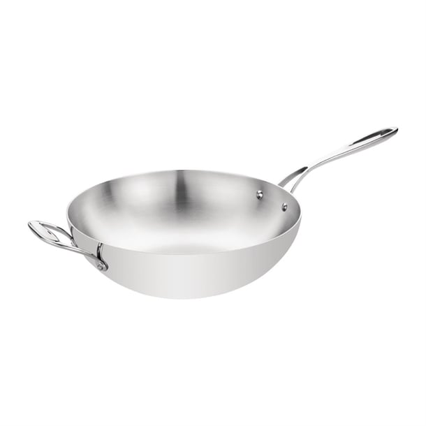 Vogue Tri-wall Wok Flat Bottom St/St - 300mm 12" - Hospitality Connect