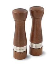 Cole & Mason Melbury salt and pepper shakers set with elegant glass bodies and stainless steel accents.