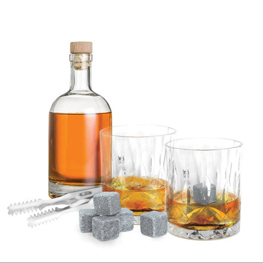 Avanti Whisky Stone & Glass Gift Set in a Magnetic Gift Box (2 x Cut Glasses, 8 x Soapstones, 1 x Tongs, 1 x Velvet pouch ) - Hospitality Connect
