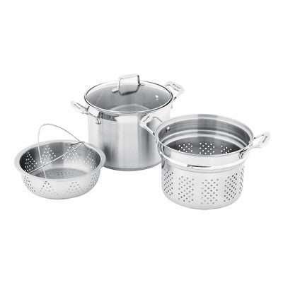Scanpan Multi Pot Set - 3 Piece Stockpot 24cm/7.2 Litre, Pasta Insert 24cm, Multi Steamer Insert 24cm - Hospitality Connect