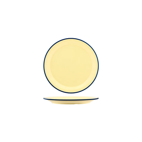 JAB VINTAGE YELLOW/BLUE RIM ENAMEL LOOK ROUND PLATE 190mm Box of 6 - Hospitality Connect