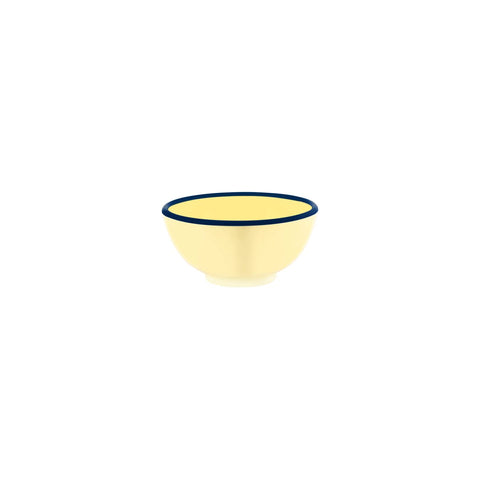 JAB VINTAGE YELLOW/BLUE RIM ENAMEL LOOK ROUND BOWL 125x60mm Box of 6 - Hospitality Connect