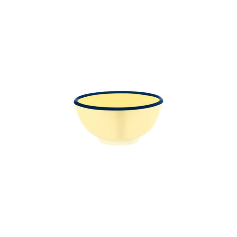 JAB VINTAGE YELLOW/BLUE RIM ENAMEL LOOK ROUND BOWL 150x70mm Box of 6 - Hospitality Connect