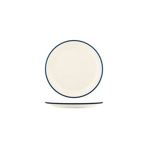 JAB VINTAGE CREAM/BLUE RIM ENAMEL LOOK ROUND PLATE 190mm Box of 6 - Hospitality Connect