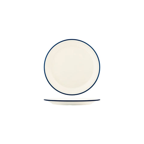 JAB VINTAGE CREAM/BLUE RIM ENAMEL LOOK ROUND PLATE 190mm Box of 6 - Hospitality Connect