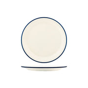 JAB VINTAGE CREAM/BLUE RIM ENAMEL LOOK ROUND PLATE 255mm Box of 6 - Hospitality Connect