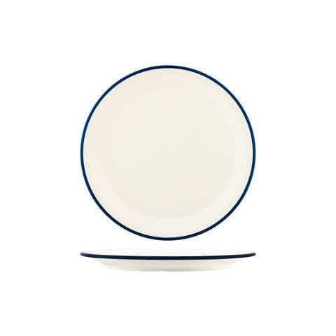 JAB VINTAGE CREAM/BLUE RIM ENAMEL LOOK ROUND PLATE 255mm Box of 6 - Hospitality Connect
