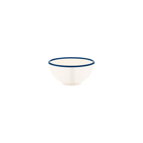 JAB VINTAGE CREAM/BLUE RIM ENAMEL LOOK ROUND BOWL 125x60mm Box of 6 - Hospitality Connect