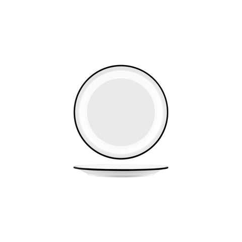 JAB VINTAGE WHITE/BLACK RIM ENAMEL LOOK ROUND PLATE 190mm Box of 6 - Hospitality Connect