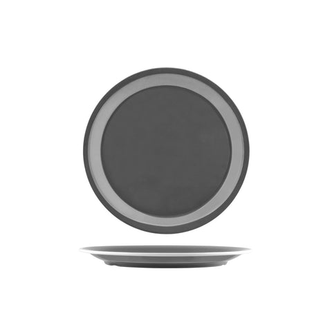 JAB VINTAGE GREY/WHITE RIM ENAMEL LOOK ROUND PLATE 255mm Box of 6 - Hospitality Connect